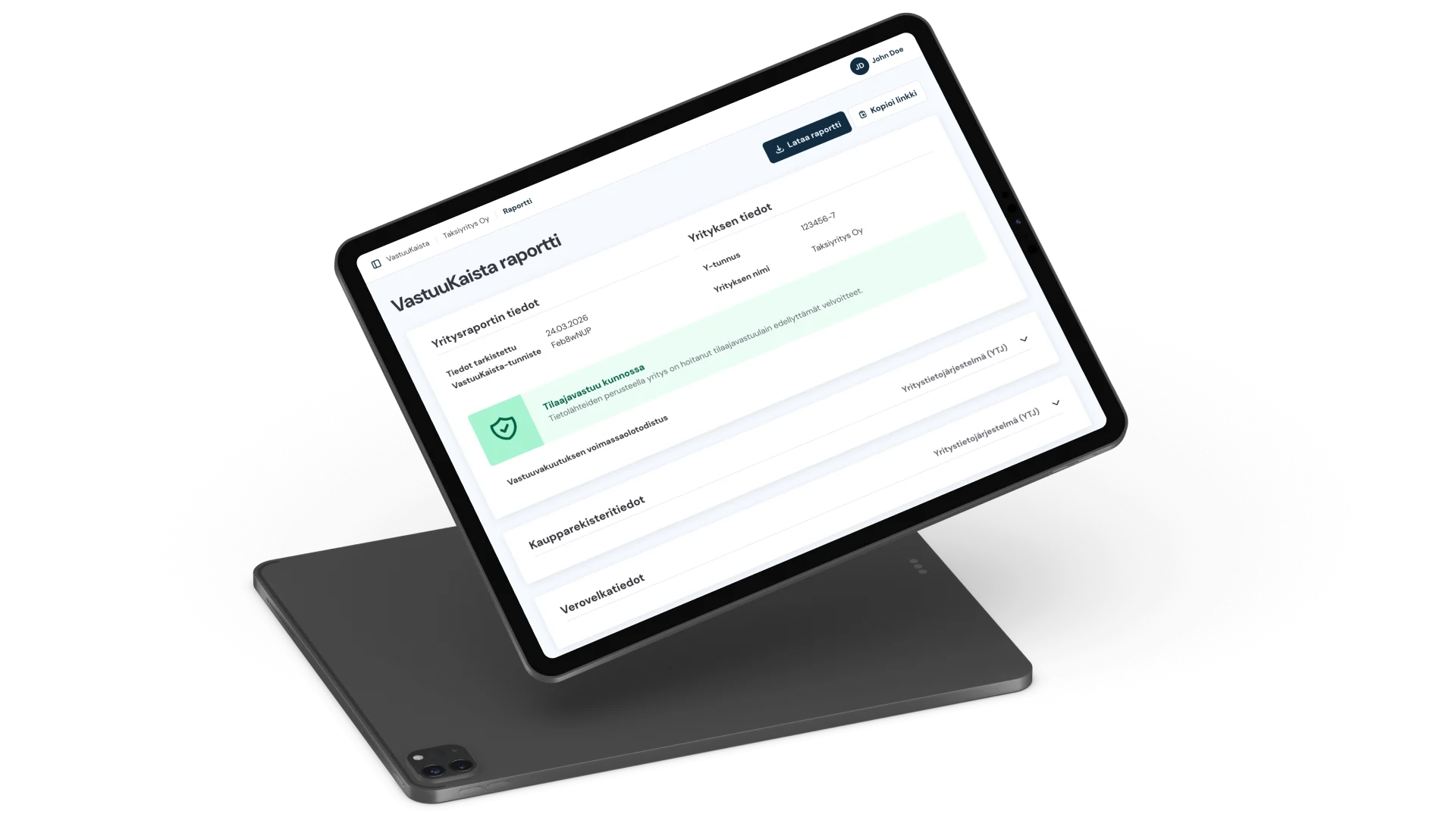 VastuuKaistan raportti näkymä