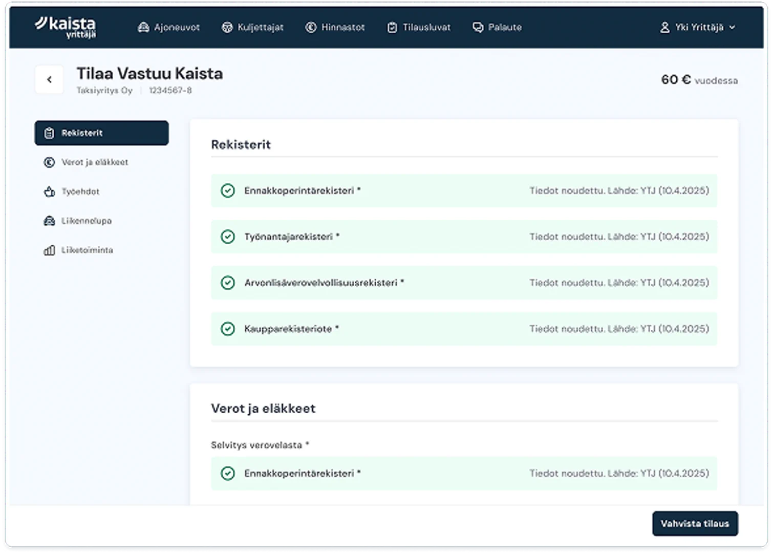 VastuuKaista subscription view